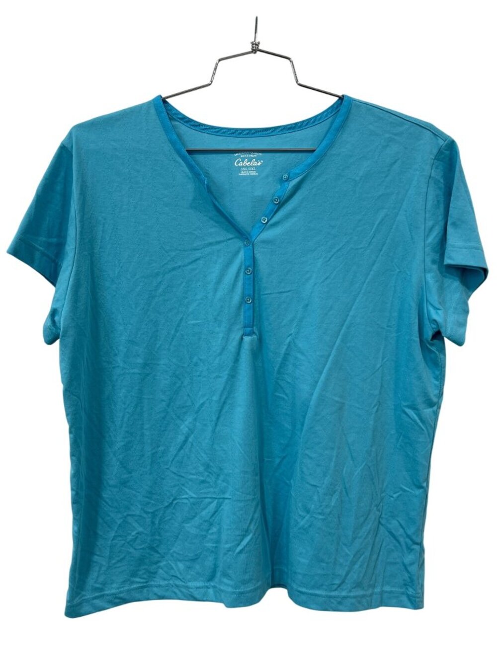 Cabelas Tshirt 2XL Short Sleeve Henley Pima Cotton Blend Blue Essentials